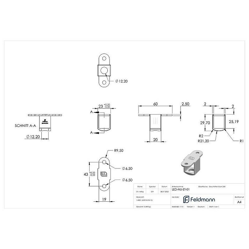 Plaque de connexion LED individuelle, V2A