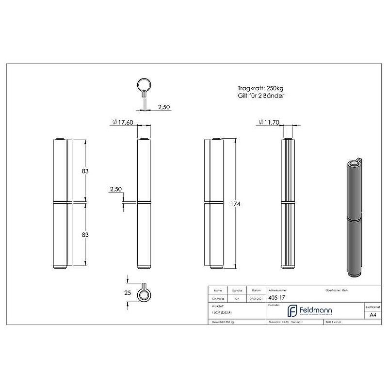 Weld-on hinge 2-piece heavy