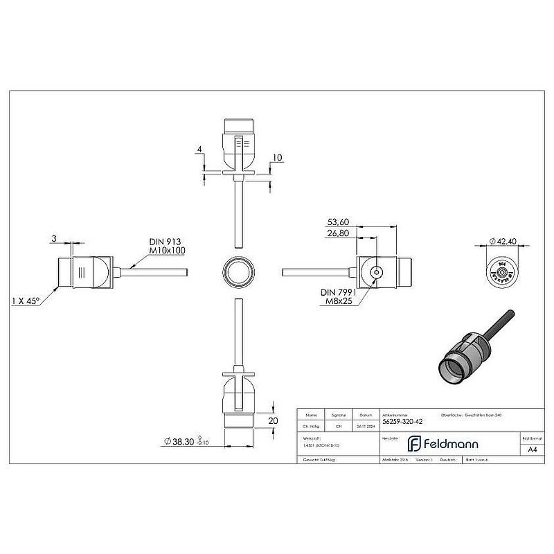 Wandhalter mit Gelenk zum Einbetonieren für Rohr 42,4x2,0mm, V2A