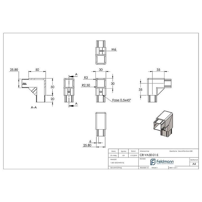 CORNECT® Ecke 90°, V2A