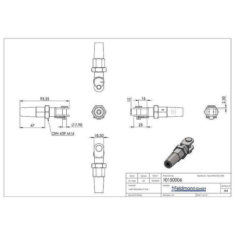 Fork terminal for self-assembly for cable Ø 6mm, AISI316