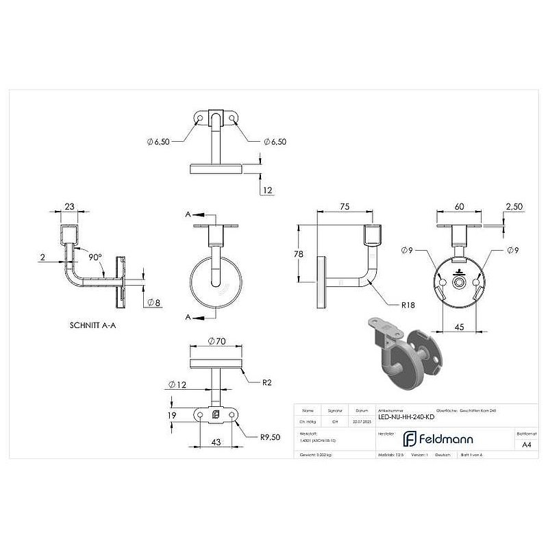 Handlaufhalter für LED Handlauf (Ronde und Bügel verschweißt), V2A