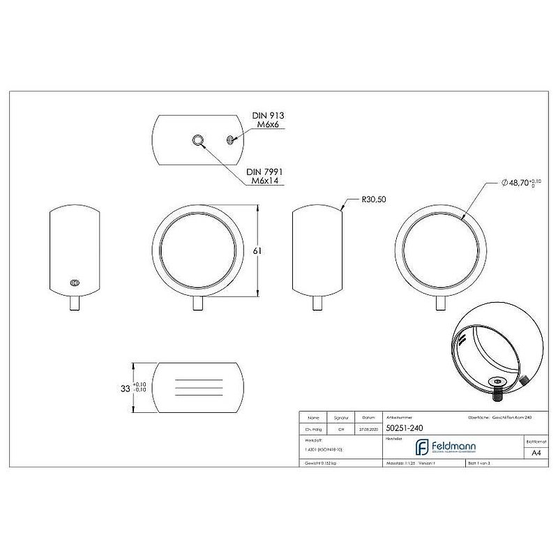 Kugelring für Handlaufhalter, 48,3mm, V2A