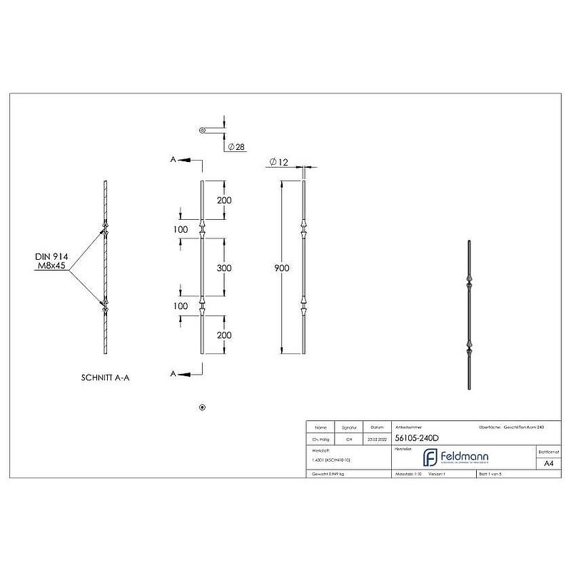 Decorative rod, WITHOUT ball, AISI304