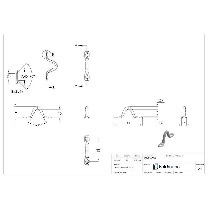 Wandöse, Rundeisen: 4mm, V4A
