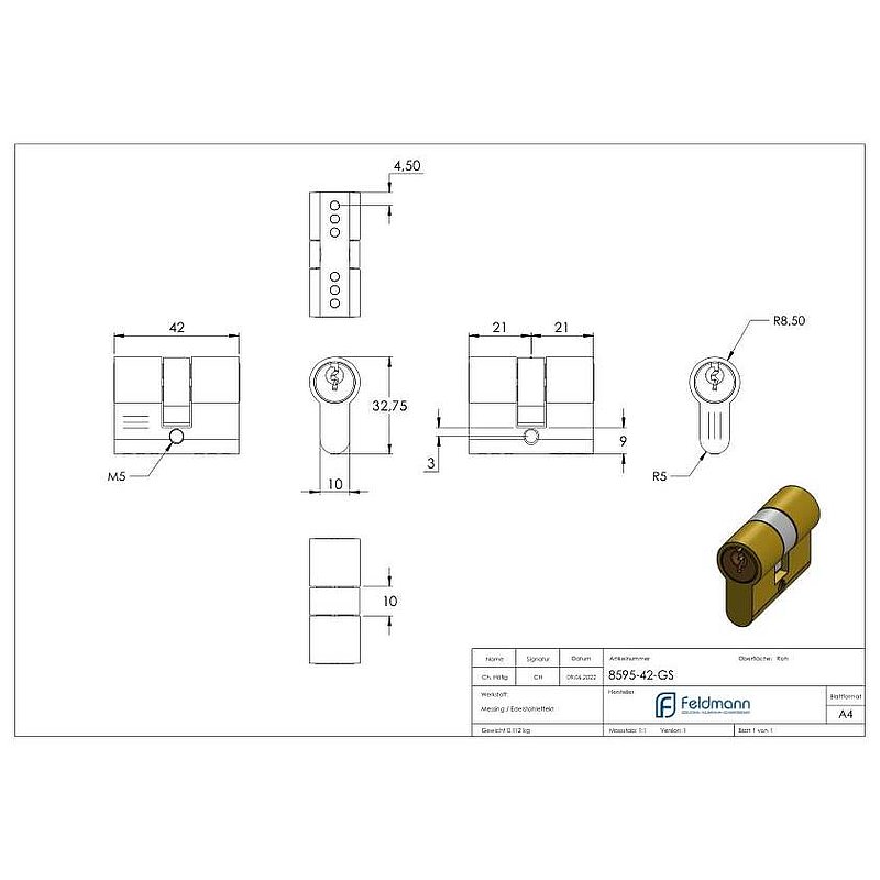 Profile cylinder L: 42mm, keyed alike