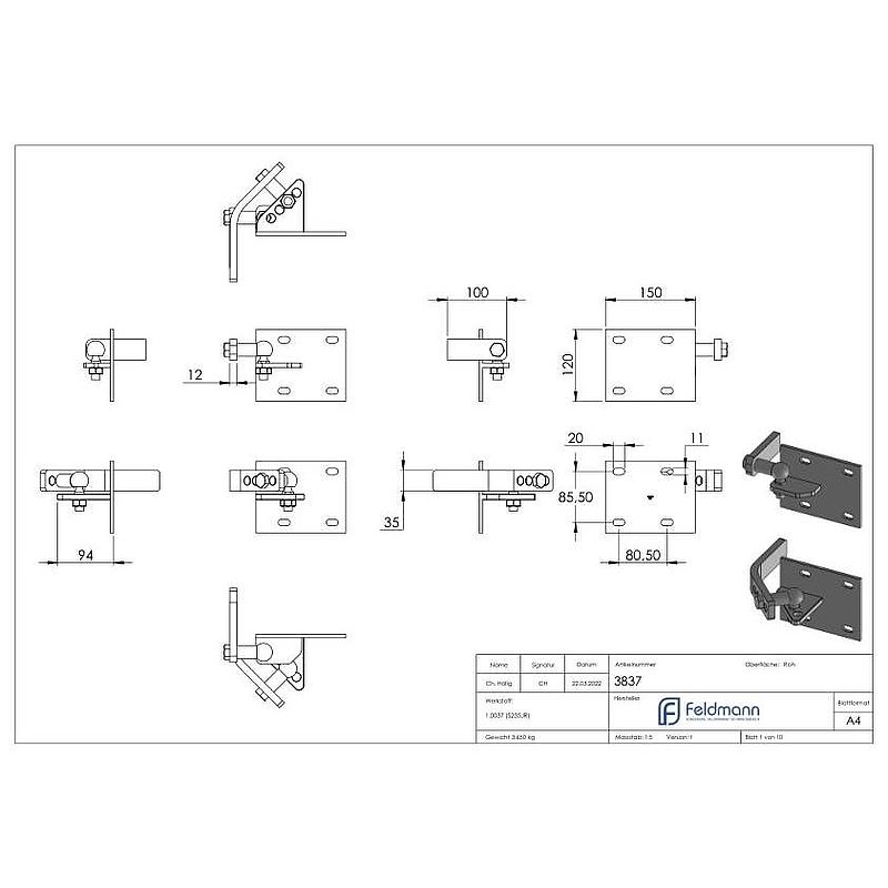 Lift gate fitting for attachment to masonry posts