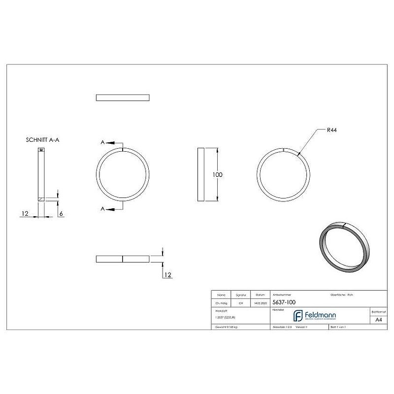Ring 12x6mm, AußenØ 100mm