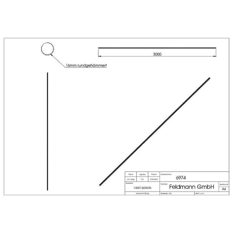 Rundeisen S235JR, 16mm, L: 3000mm