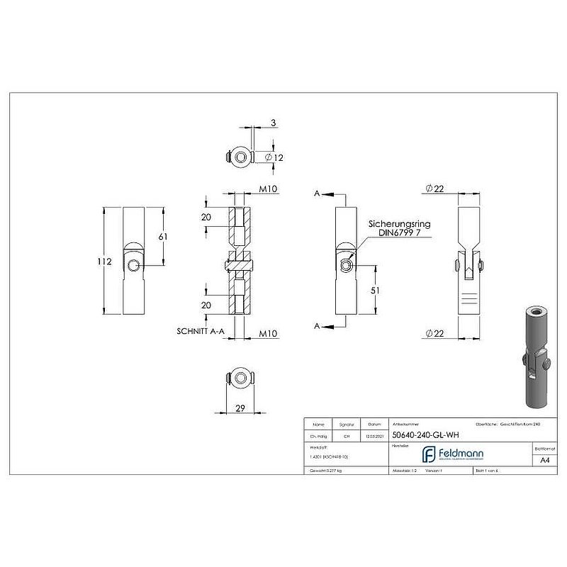 Articulation pour fixation murale, V2A