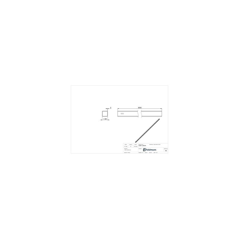 Quadratrohr, 40x40x2,0mm, L: 3000mm, V2A