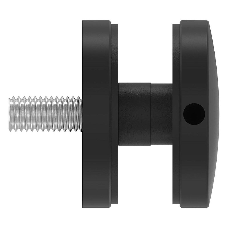 Point de fixation 52mm, jonction: droite, V2A, revêtu par poudre en RAL 9005 noir mat