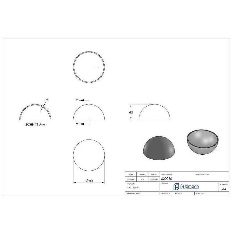 Halbhohlkugel Ø 80mm