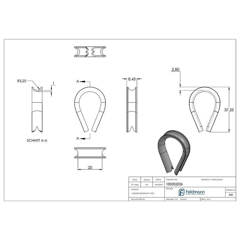 Kausche für Seil 6mm, V4A