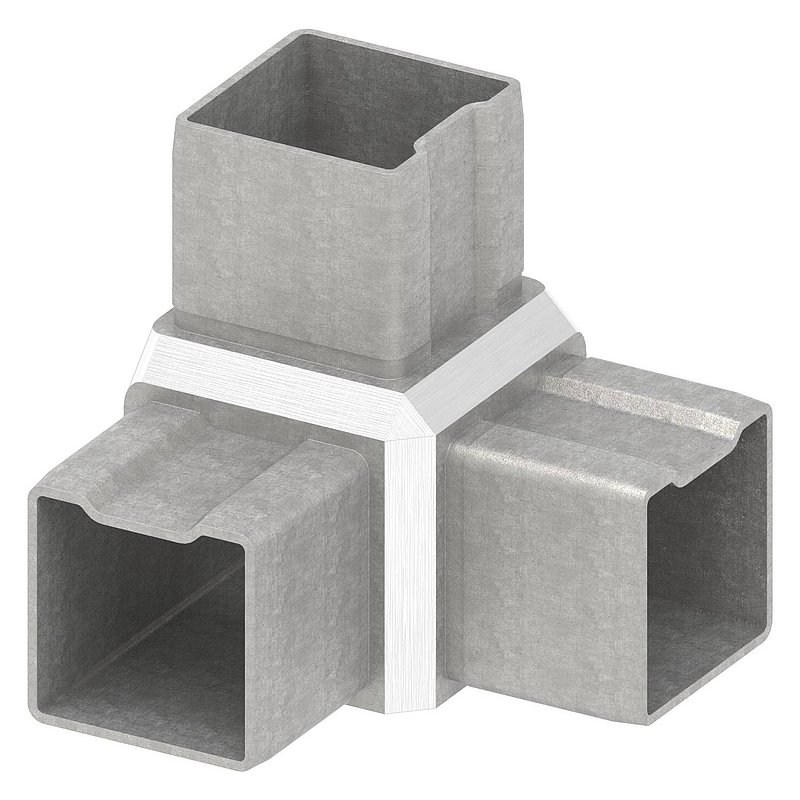 Corner piece 90° with 3 outlets, for tube 40x40x2.0mm, AISI316