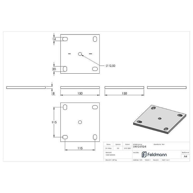 Plaque d'ancrage 150x150x8mm