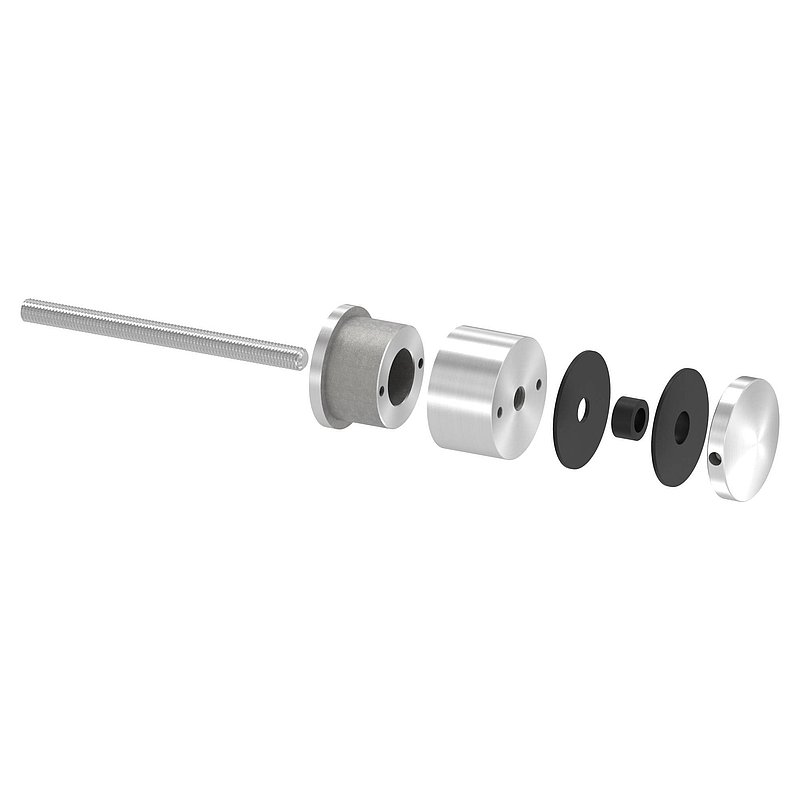 Glaspunkthalter 52mm, flach, verstellbar, V2A