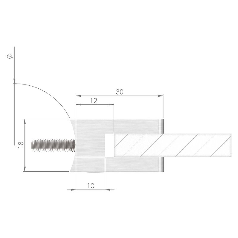 Glass clamp mod. 22, connection: straight, AISI304