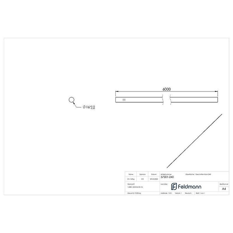 Rundmaterial, 16mm, L: 6000mm, V2A