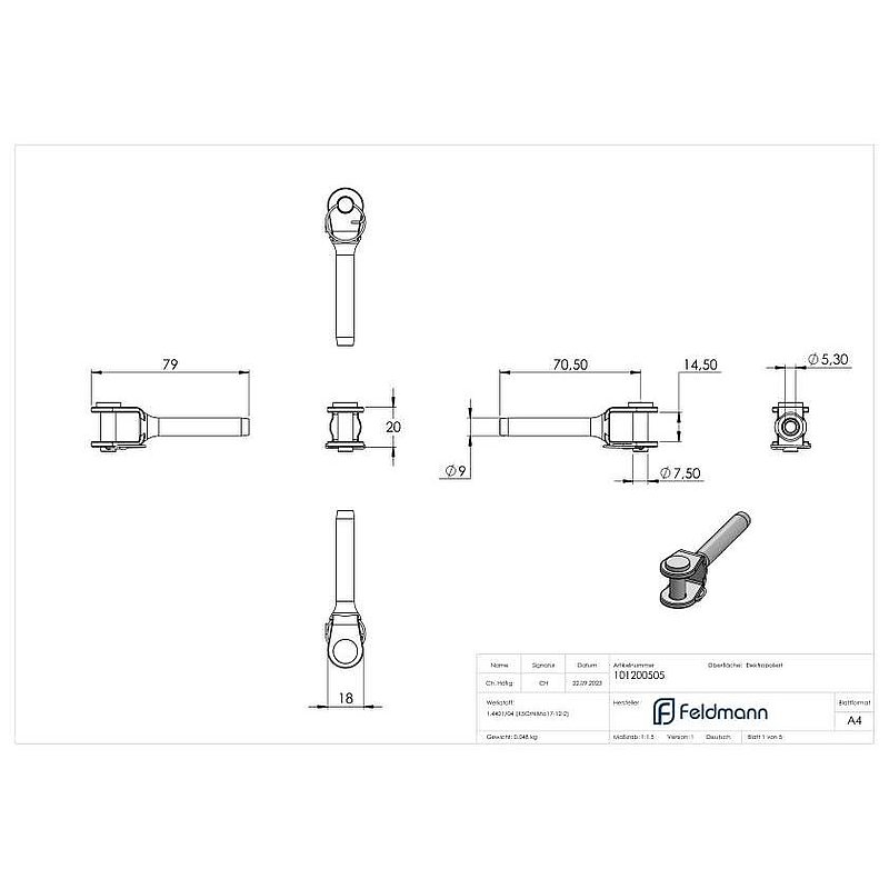 Châpe à sertir pour câble Ø 5mm, V4A