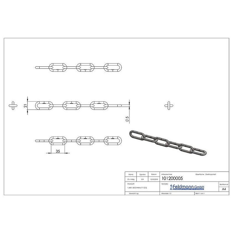 VA-Kette DIN 763, Ø 5mm