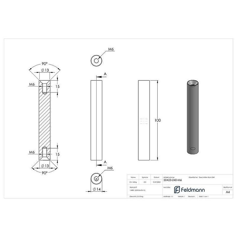 Pin Ø 14mm, L: 100mm, AISI304