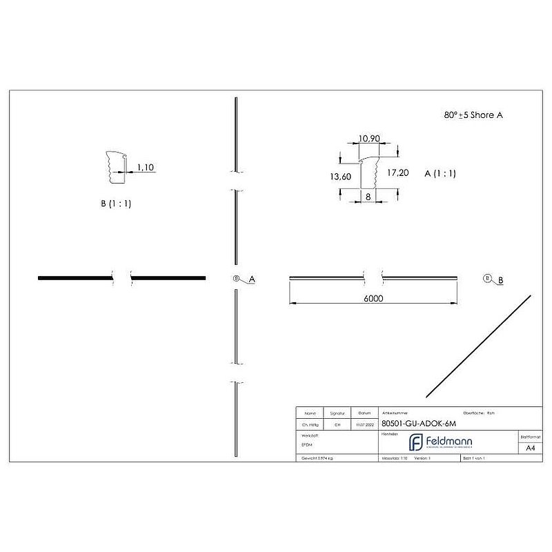 End seal, EPDM, 6000mm, black