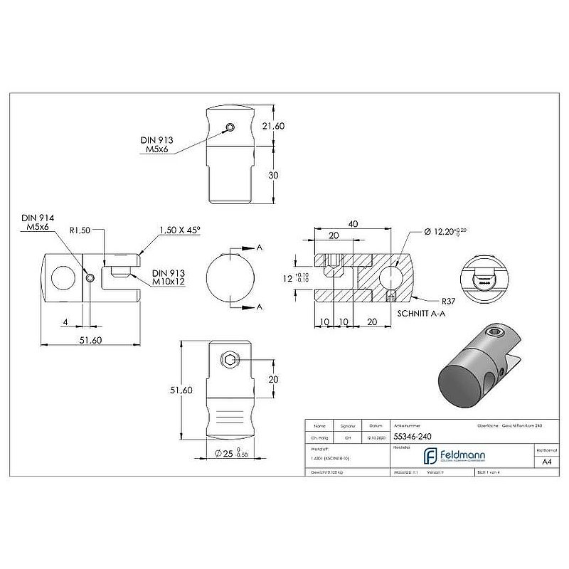 Plattenhalter mit Bohrung 12,2mm, V2A