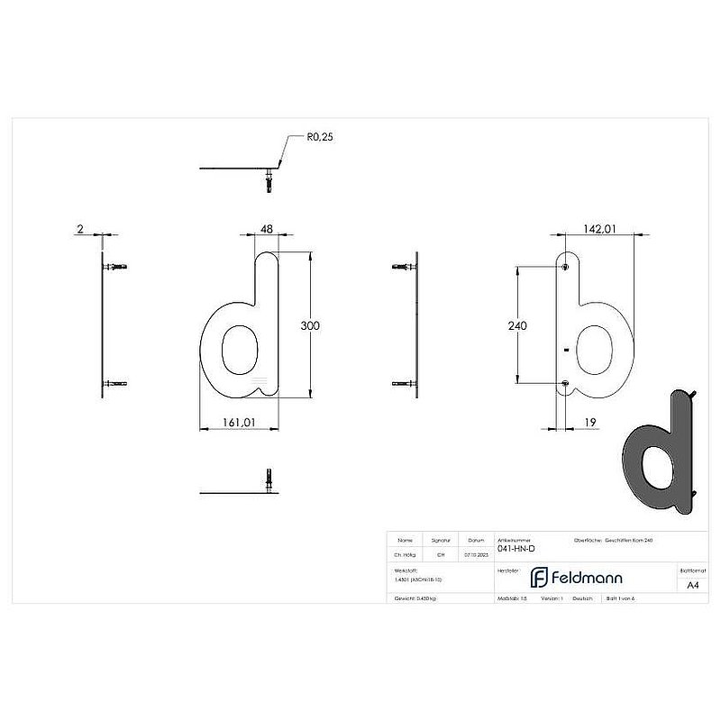 house number d - "large", AISI304