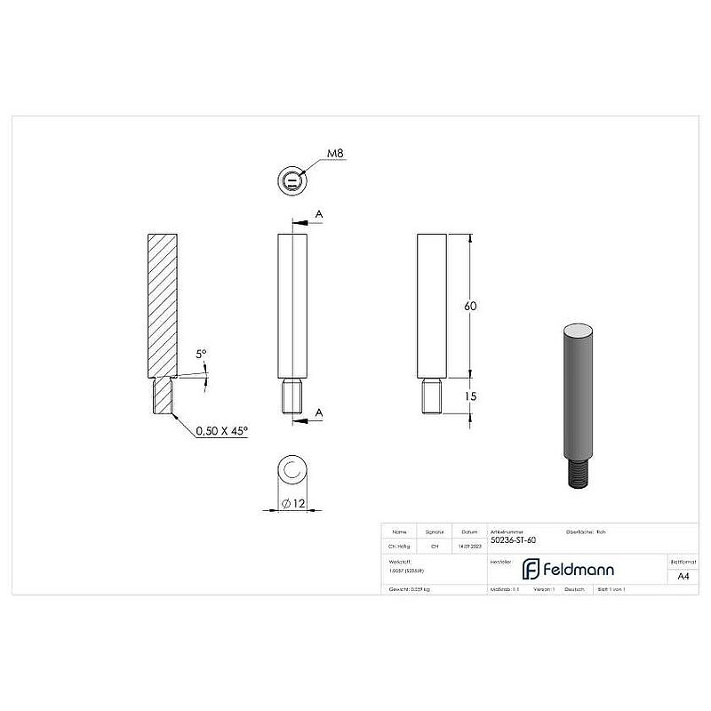 Stift 12mm, L: 60mm