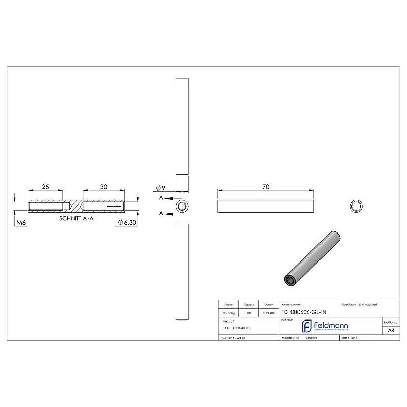 Gewindeterminal für Seil 6mm, V2A