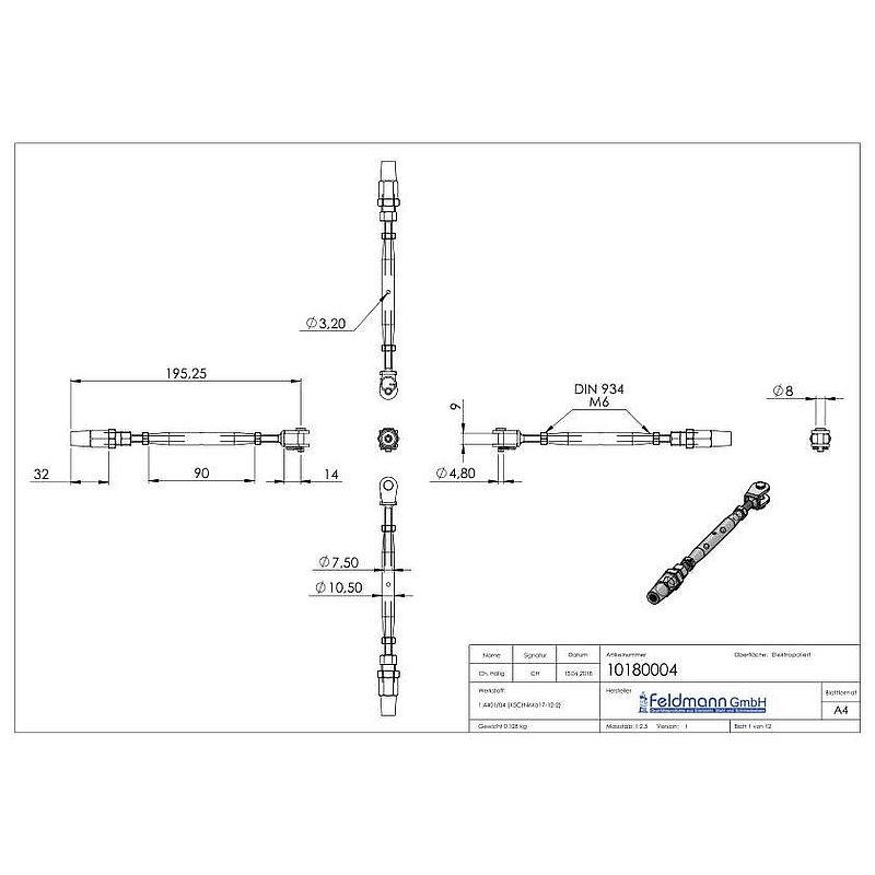 Wantenspanner Gabel zur Selbstmont. Seil 4mm, V4A