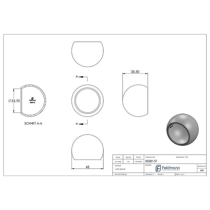Boule d'extréavecé de tube Ø33,7mm
