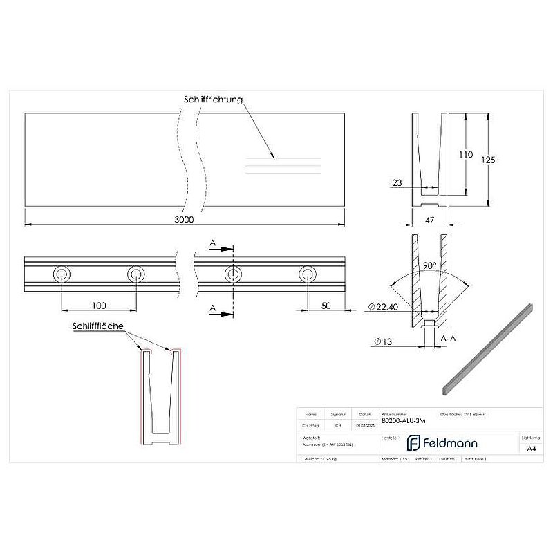 Profilé aluminium ELEGANZA STRONG montage à plat sur dalle, L: 3000mm