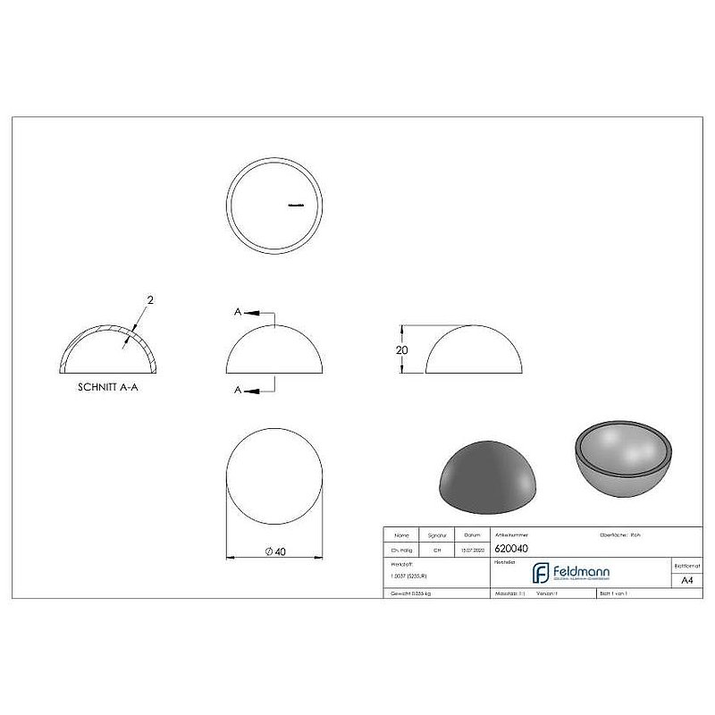 Halbhohlkugel Ø 40mm