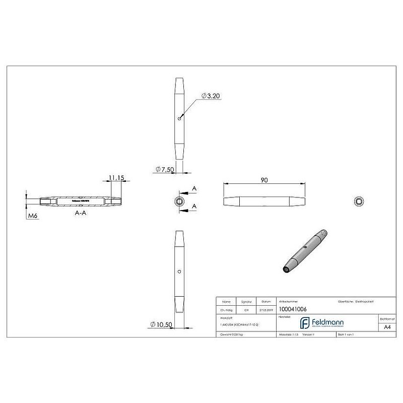Wantenspanner mit Links- und Rechtsgewinde M6, V4A