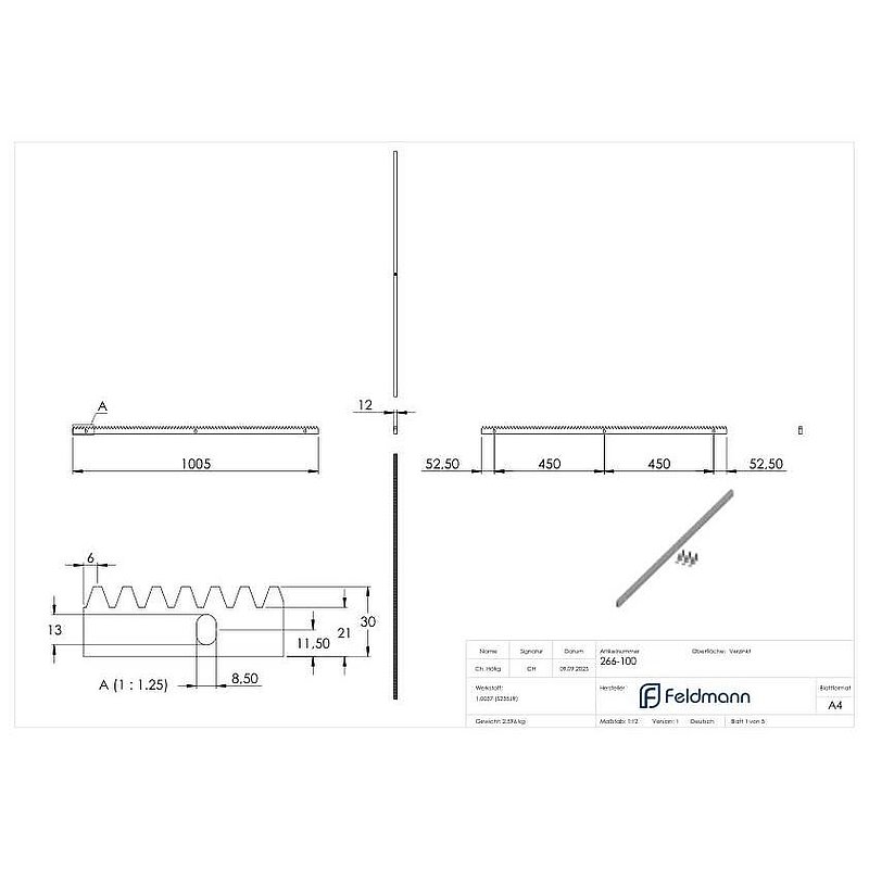 rack 30 x 12 mm, length 1m, incl. mounting material, galvanised