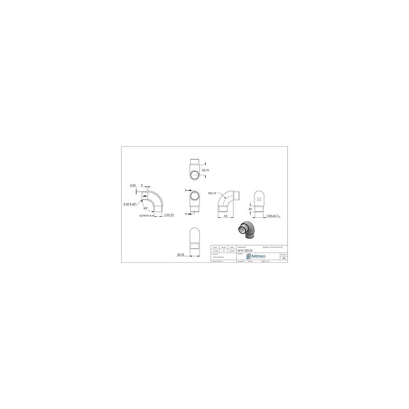 Rohrbogen 90°, für Rohr 33,7x2,5mm, V2A