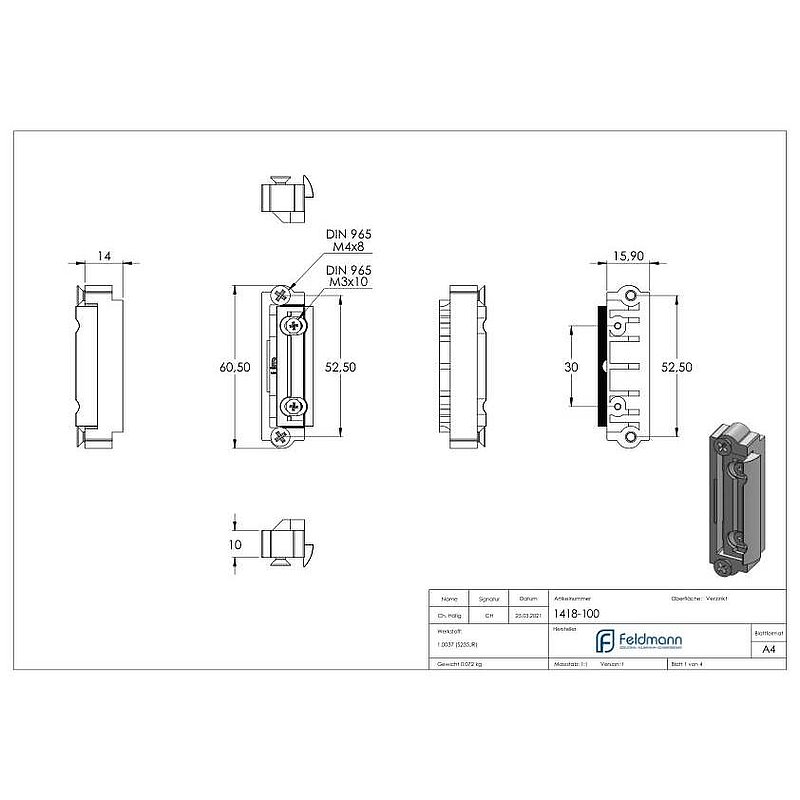 Replacement piece with adjustable latch, WITHOUT electrical function