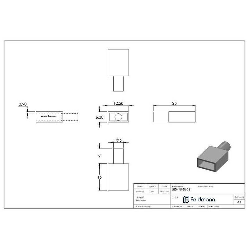 Embout pour bande LED IP65 avec passage de câble