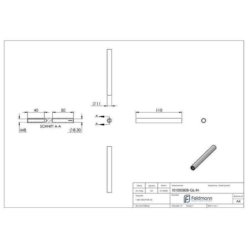 Gewindeterminal für Seil 8mm, V2A