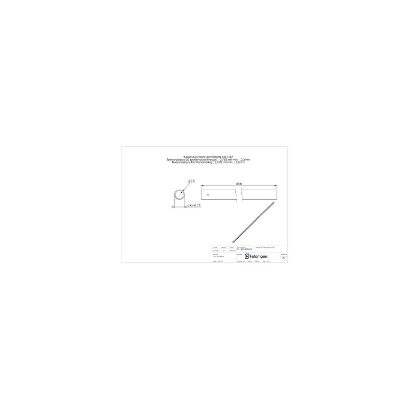 Edelstahlrohr, 42,4x3,0mm, L: 3000mm, V2A