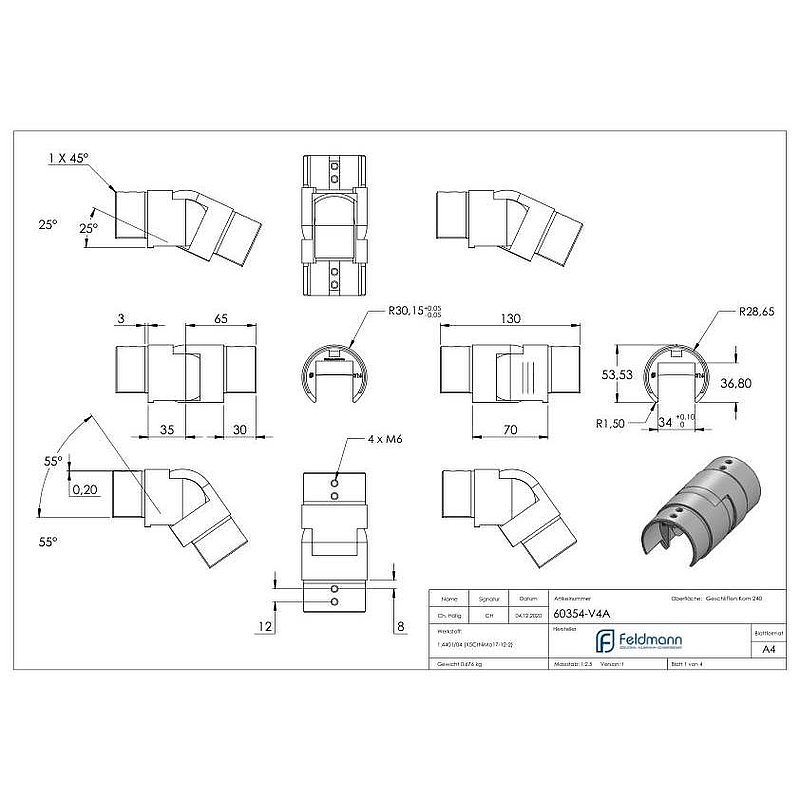 Flexible connector for grooved tube 60.3x1.5mm, AISI316