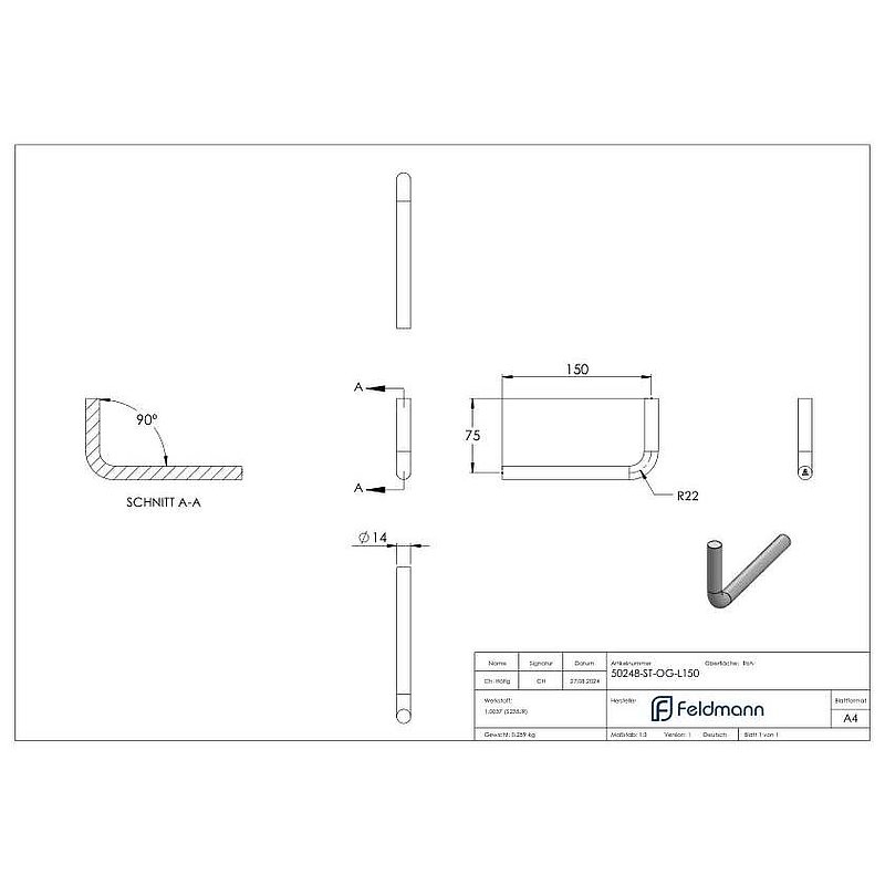 bracket Ø 14mm, 90° bent, without thread