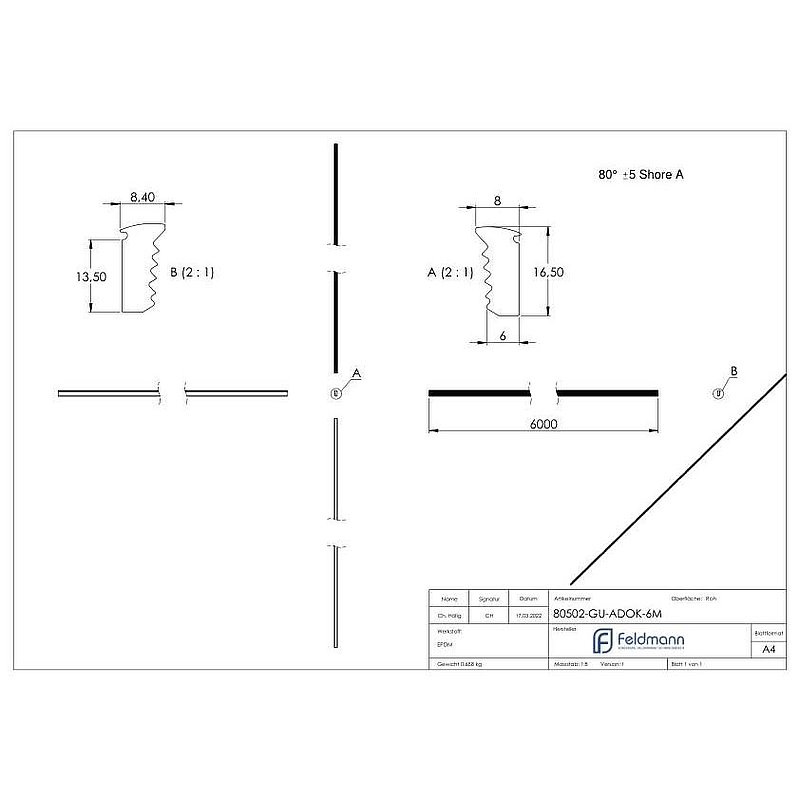 End seal, EPDM, 6000mm, black