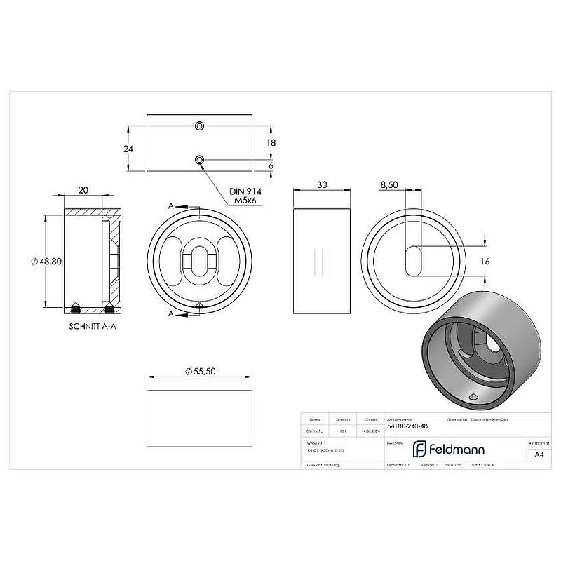 Wall mounting for tube 48.3 mm, AISI304