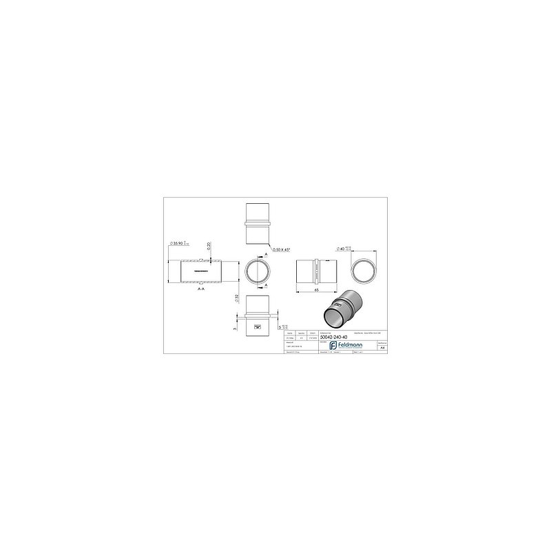 Verbindungsstück für Rohr 40,0x2,0mm, V2A