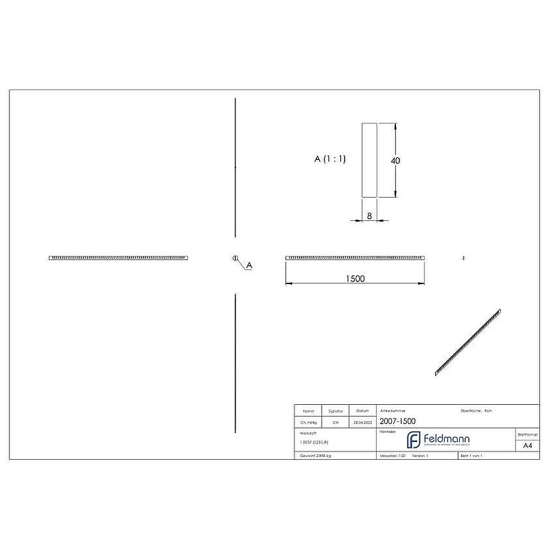 Krümmerleiste 40x8 L: 1500mm