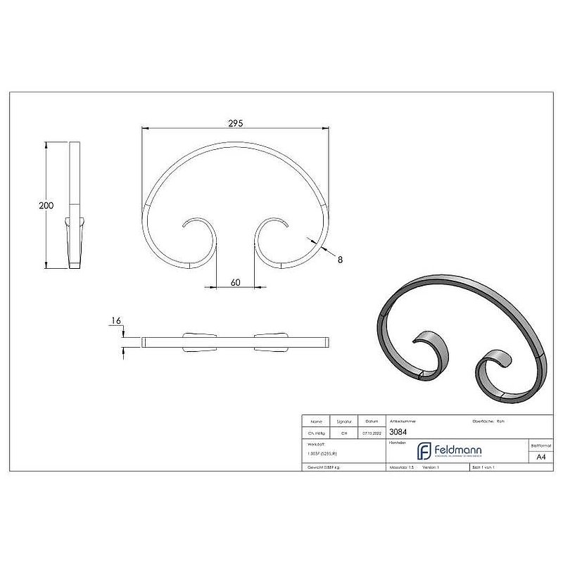 C-Schnecke 16x8mm, 200x295mm