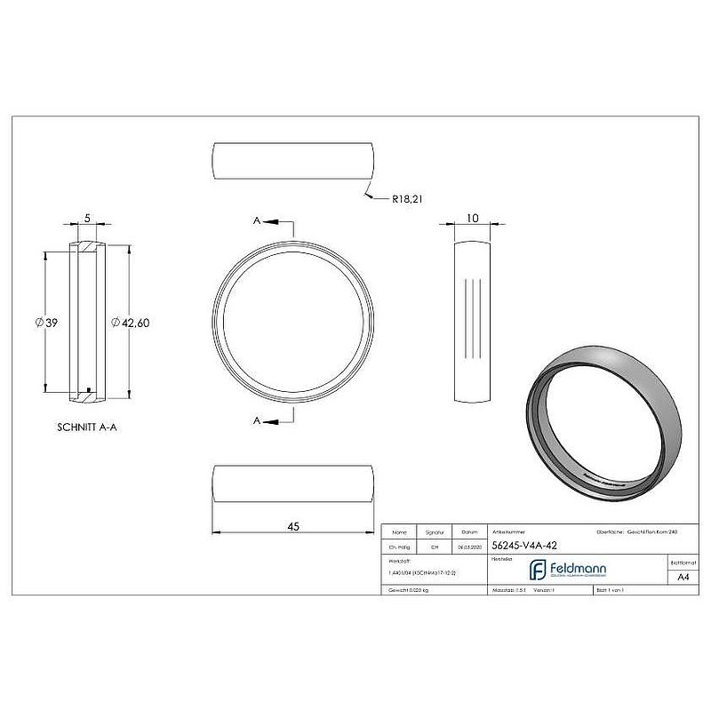 Ring für Rohr 42,4mm, V4A